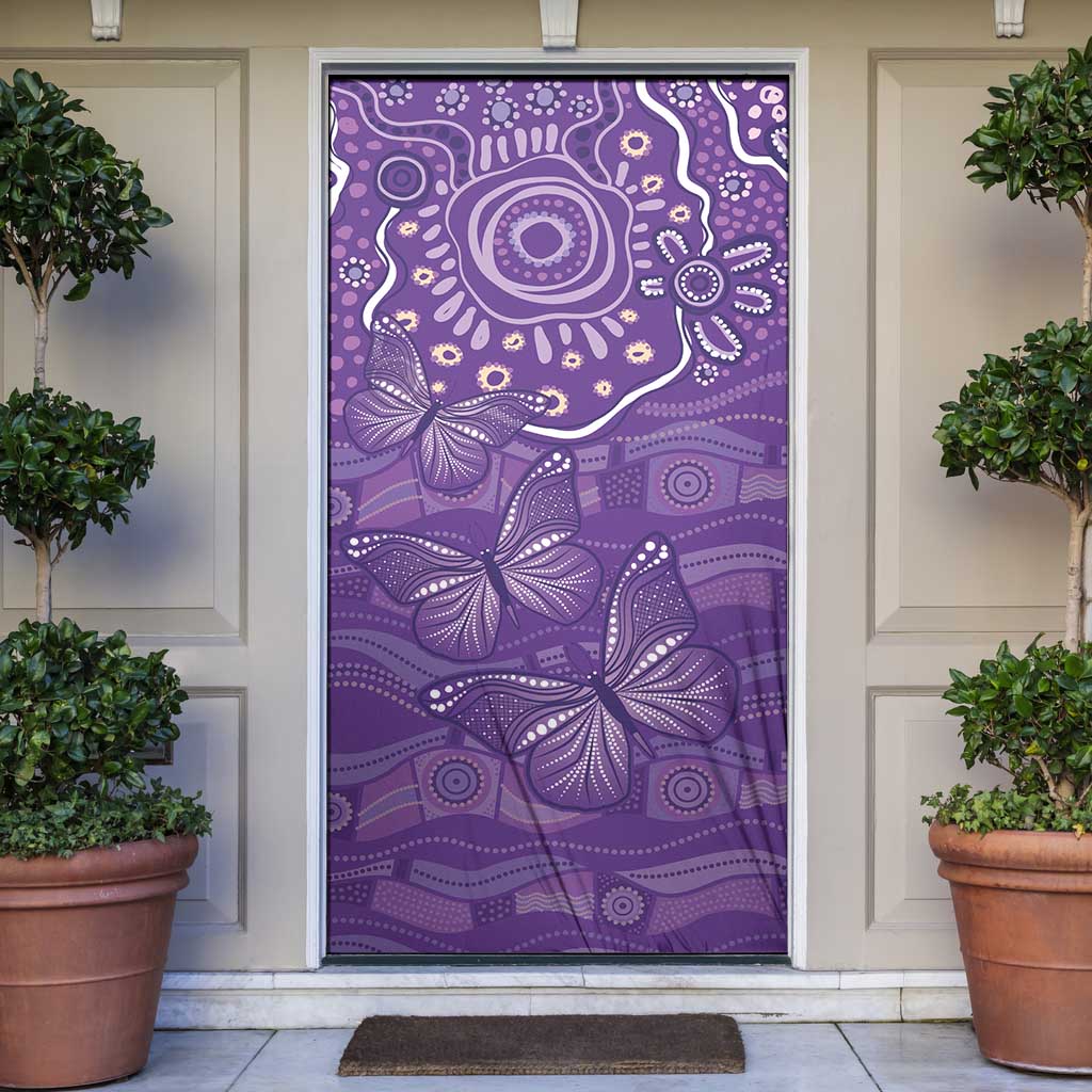 Australia Lupus Awareness Indigenous Door Cover Purple Ribbon Aboriginal Butterflies