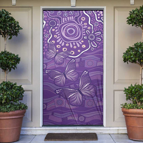 Australia Lupus Awareness Indigenous Door Cover Purple Ribbon Aboriginal Butterflies