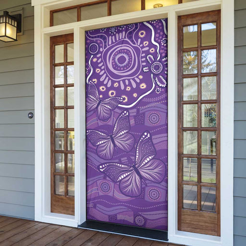 Australia Lupus Awareness Indigenous Door Cover Purple Ribbon Aboriginal Butterflies