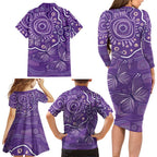 Australia Lupus Awareness Indigenous Family Matching Long Sleeve Bodycon Dress and Hawaiian Shirt Purple Ribbon Aboriginal Butterflies