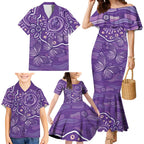 Australia Lupus Awareness Indigenous Family Matching Mermaid Dress and Hawaiian Shirt Purple Ribbon Aboriginal Butterflies