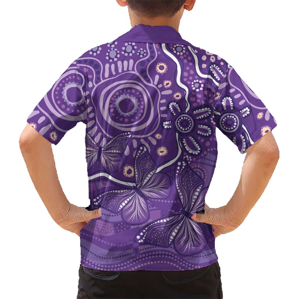 Australia Lupus Awareness Indigenous Family Matching Mermaid Dress and Hawaiian Shirt Purple Ribbon Aboriginal Butterflies
