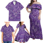 Australia Lupus Awareness Indigenous Family Matching Off Shoulder Maxi Dress and Hawaiian Shirt Purple Ribbon Aboriginal Butterflies