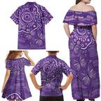 Australia Lupus Awareness Indigenous Family Matching Off Shoulder Maxi Dress and Hawaiian Shirt Purple Ribbon Aboriginal Butterflies