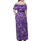 Australia Lupus Awareness Indigenous Family Matching Off Shoulder Maxi Dress and Hawaiian Shirt Purple Ribbon Aboriginal Butterflies