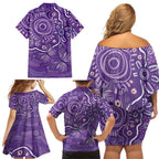 Australia Lupus Awareness Indigenous Family Matching Off Shoulder Short Dress and Hawaiian Shirt Purple Ribbon Aboriginal Butterflies