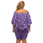 Australia Lupus Awareness Indigenous Family Matching Off Shoulder Short Dress and Hawaiian Shirt Purple Ribbon Aboriginal Butterflies