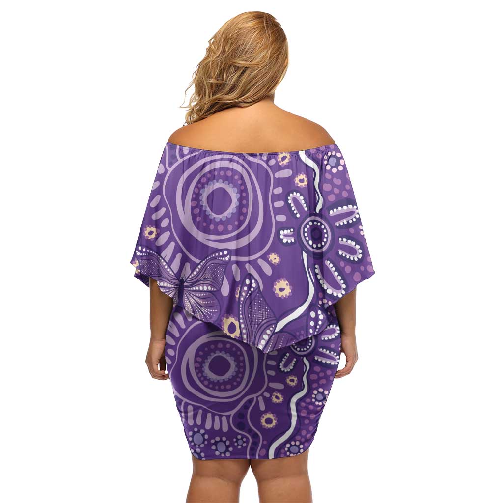 Australia Lupus Awareness Indigenous Family Matching Off Shoulder Short Dress and Hawaiian Shirt Purple Ribbon Aboriginal Butterflies
