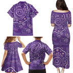 Australia Lupus Awareness Indigenous Family Matching Puletasi and Hawaiian Shirt Purple Ribbon Aboriginal Butterflies