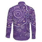 Australia Lupus Awareness Indigenous Family Matching Puletasi and Hawaiian Shirt Purple Ribbon Aboriginal Butterflies