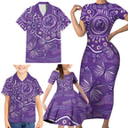 Australia Lupus Awareness Indigenous Family Matching Short Sleeve Bodycon Dress and Hawaiian Shirt Purple Ribbon Aboriginal Butterflies