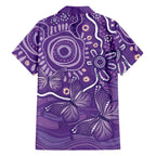 Australia Lupus Awareness Indigenous Family Matching Short Sleeve Bodycon Dress and Hawaiian Shirt Purple Ribbon Aboriginal Butterflies