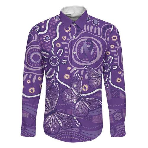 Australia Lupus Awareness Indigenous Family Matching Short Sleeve Bodycon Dress and Hawaiian Shirt Purple Ribbon Aboriginal Butterflies