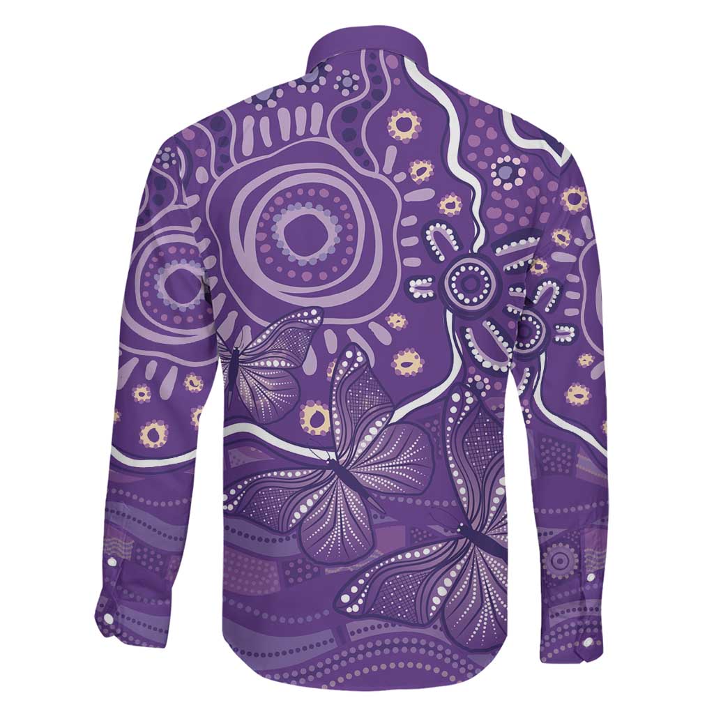 Australia Lupus Awareness Indigenous Family Matching Short Sleeve Bodycon Dress and Hawaiian Shirt Purple Ribbon Aboriginal Butterflies