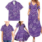 Australia Lupus Awareness Indigenous Family Matching Summer Maxi Dress and Hawaiian Shirt Purple Ribbon Aboriginal Butterflies