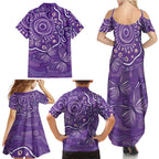 Australia Lupus Awareness Indigenous Family Matching Summer Maxi Dress and Hawaiian Shirt Purple Ribbon Aboriginal Butterflies
