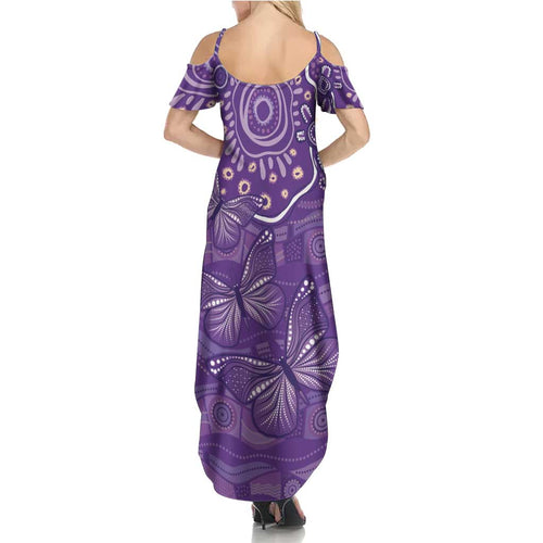 Australia Lupus Awareness Indigenous Family Matching Summer Maxi Dress and Hawaiian Shirt Purple Ribbon Aboriginal Butterflies