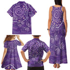 Australia Lupus Awareness Indigenous Family Matching Tank Maxi Dress and Hawaiian Shirt Purple Ribbon Aboriginal Butterflies