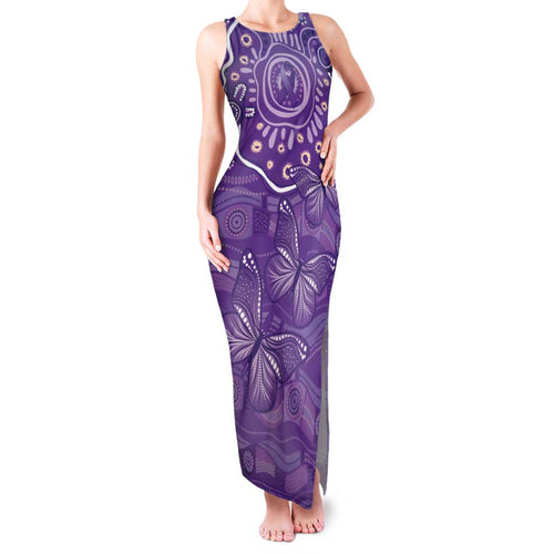 Australia Lupus Awareness Indigenous Family Matching Tank Maxi Dress and Hawaiian Shirt Purple Ribbon Aboriginal Butterflies