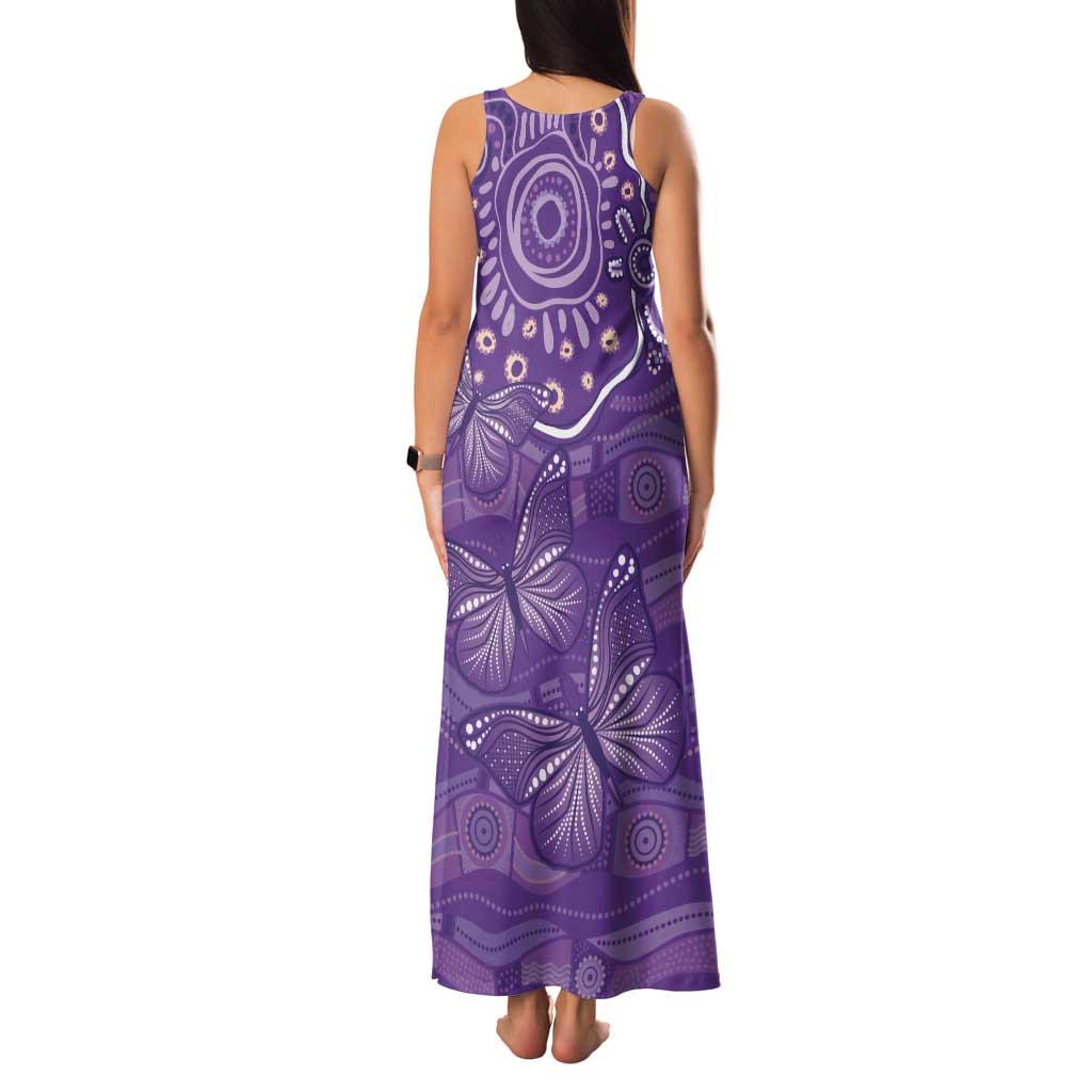 Australia Lupus Awareness Indigenous Family Matching Tank Maxi Dress and Hawaiian Shirt Purple Ribbon Aboriginal Butterflies