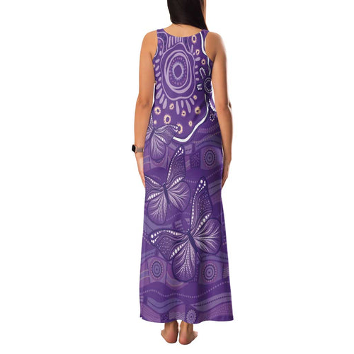 Australia Lupus Awareness Indigenous Family Matching Tank Maxi Dress and Hawaiian Shirt Purple Ribbon Aboriginal Butterflies