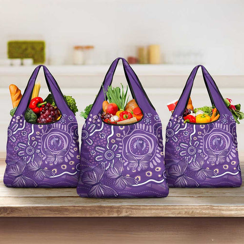 Australia Lupus Awareness Indigenous Grocery Bag Purple Ribbon Aboriginal Butterflies