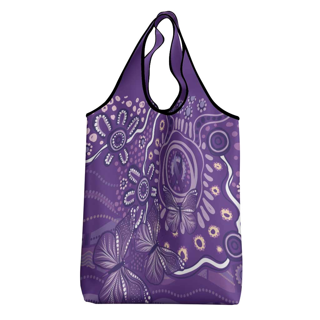 Australia Lupus Awareness Indigenous Grocery Bag Purple Ribbon Aboriginal Butterflies