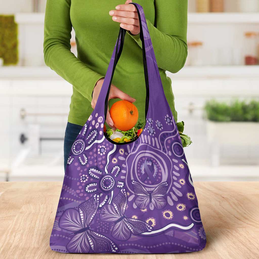 Australia Lupus Awareness Indigenous Grocery Bag Purple Ribbon Aboriginal Butterflies