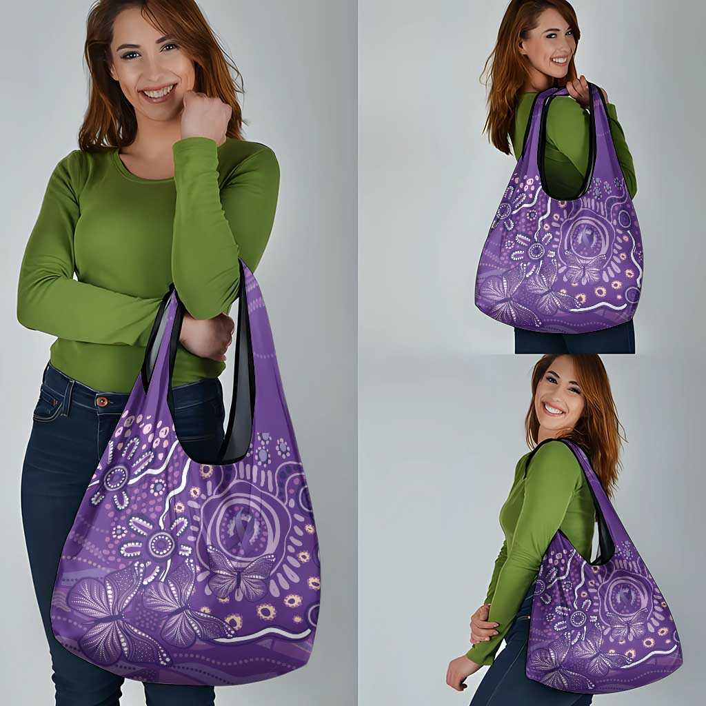 Australia Lupus Awareness Indigenous Grocery Bag Purple Ribbon Aboriginal Butterflies