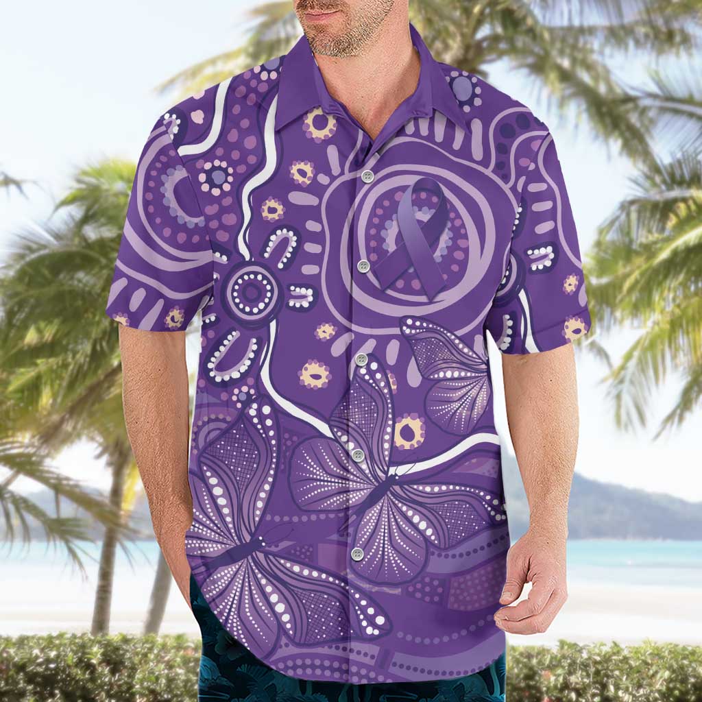 Australia Lupus Awareness Indigenous Hawaiian Shirt Purple Ribbon Aboriginal Butterflies