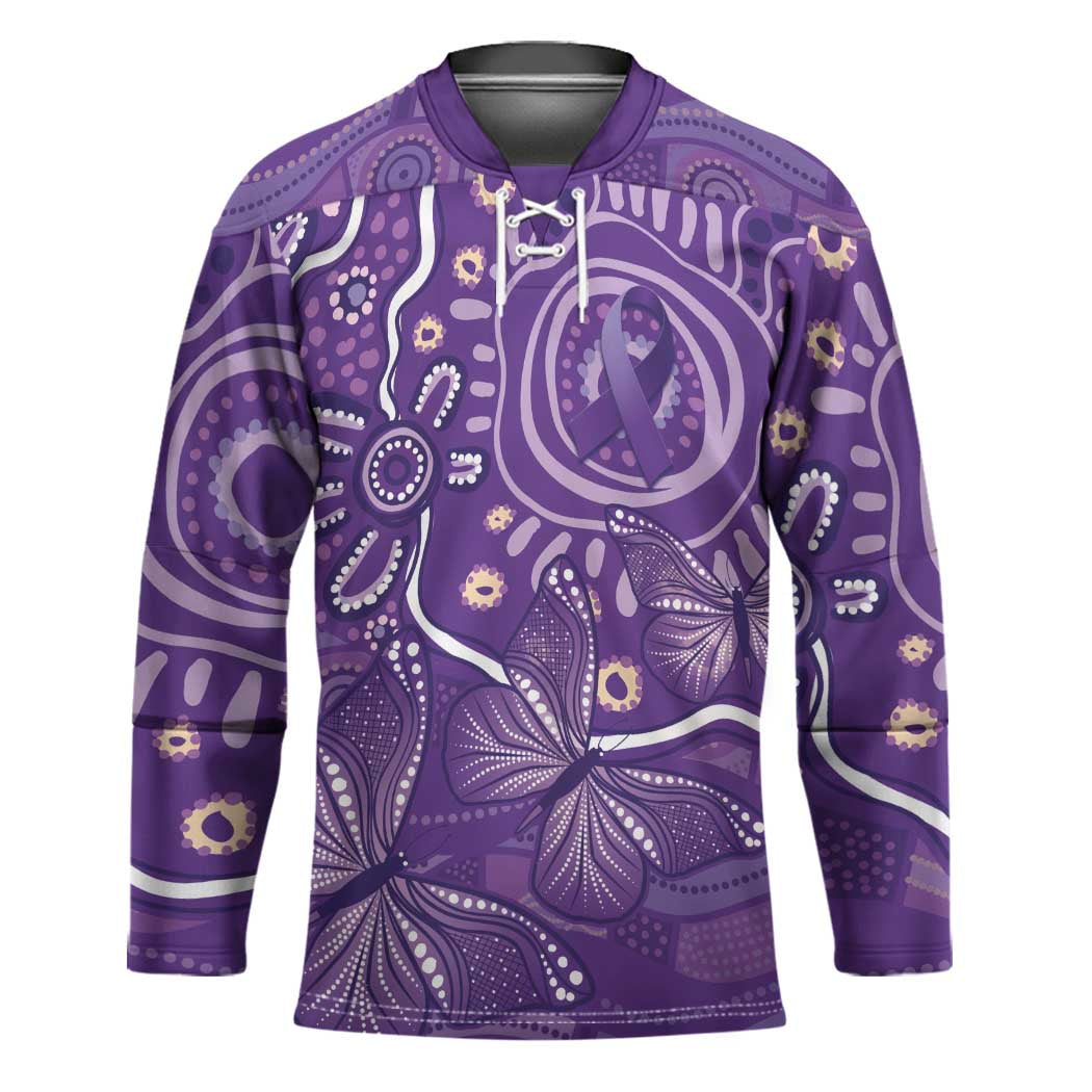 Australia Lupus Awareness Indigenous Hockey Jersey Purple Ribbon Aboriginal Butterflies