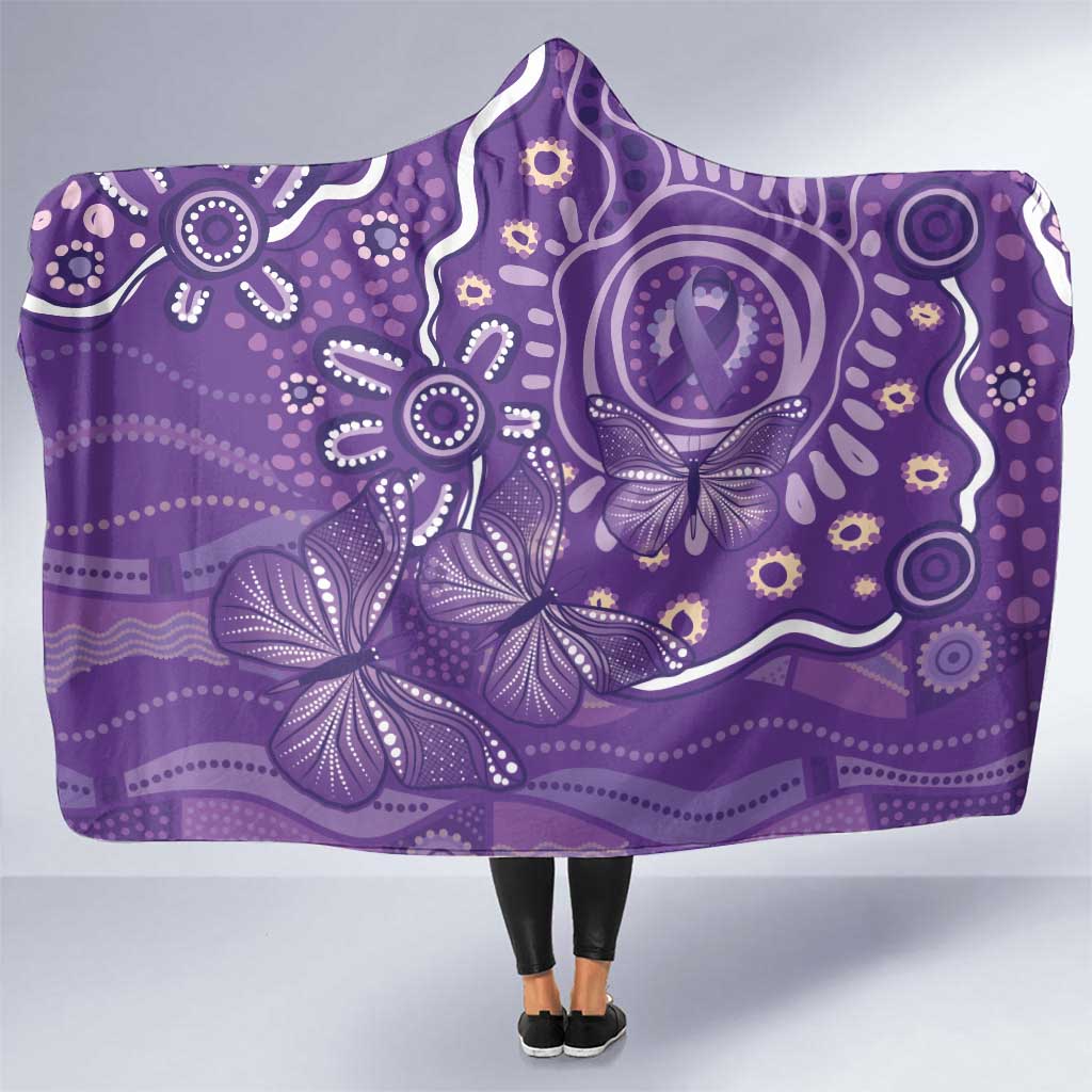 Australia Lupus Awareness Indigenous Hooded Blanket Purple Ribbon Aboriginal Butterflies