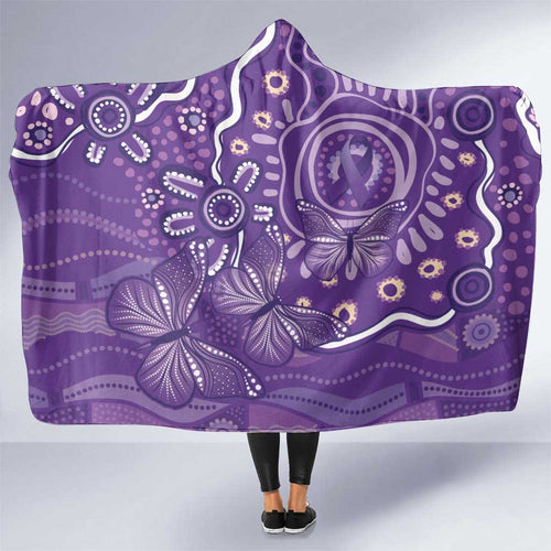 Australia Lupus Awareness Indigenous Hooded Blanket Purple Ribbon Aboriginal Butterflies