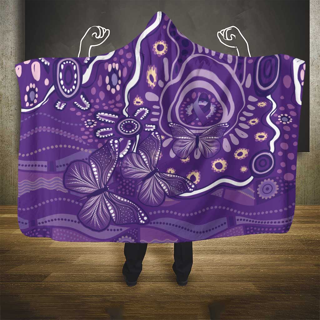 Australia Lupus Awareness Indigenous Hooded Blanket Purple Ribbon Aboriginal Butterflies