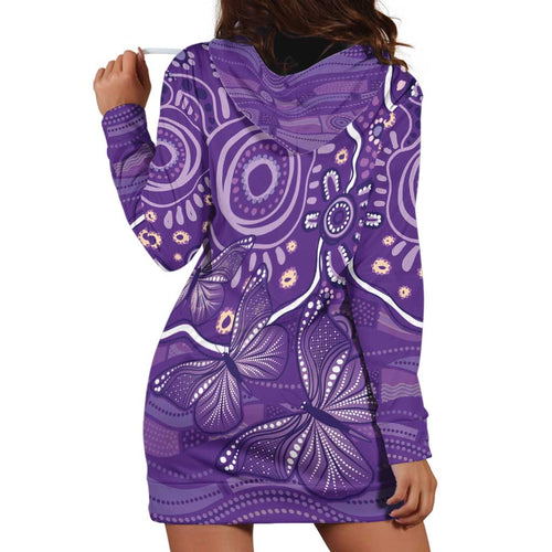Australia Lupus Awareness Indigenous Hoodie Dress Purple Ribbon Aboriginal Butterflies