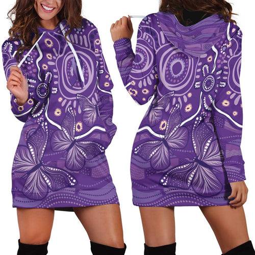 Australia Lupus Awareness Indigenous Hoodie Dress Purple Ribbon Aboriginal Butterflies