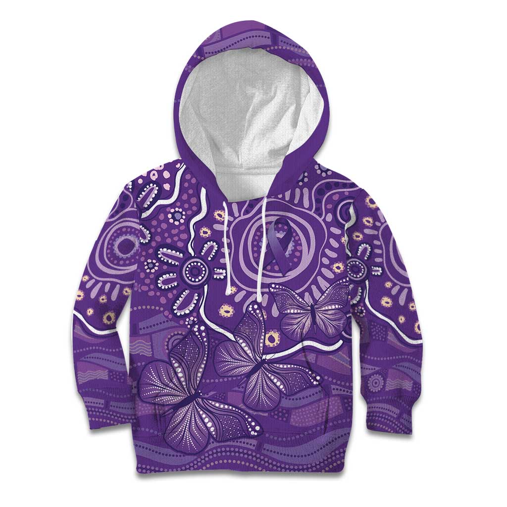 Australia Lupus Awareness Indigenous Kid Hoodie Purple Ribbon Aboriginal Butterflies