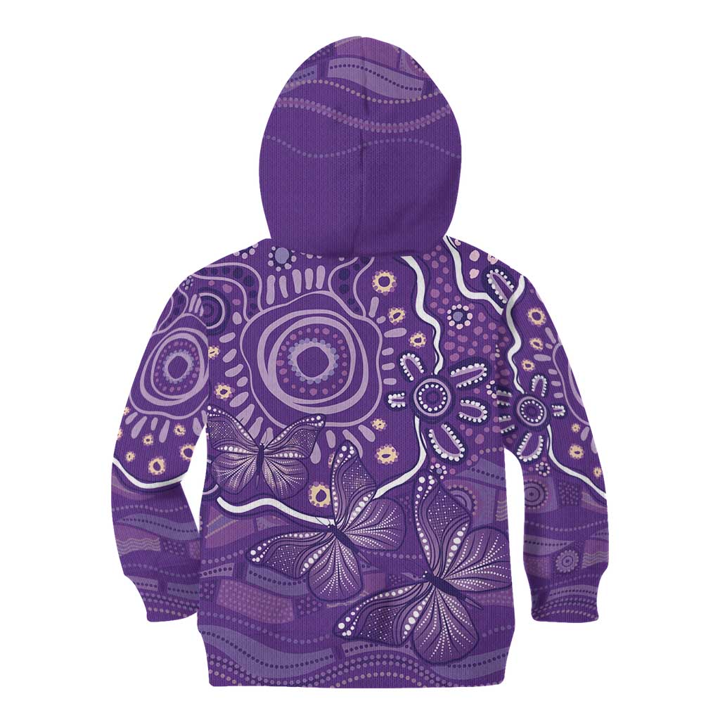 Australia Lupus Awareness Indigenous Kid Hoodie Purple Ribbon Aboriginal Butterflies