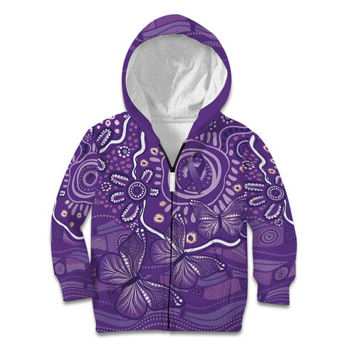 Australia Lupus Awareness Indigenous Kid Hoodie Purple Ribbon Aboriginal Butterflies