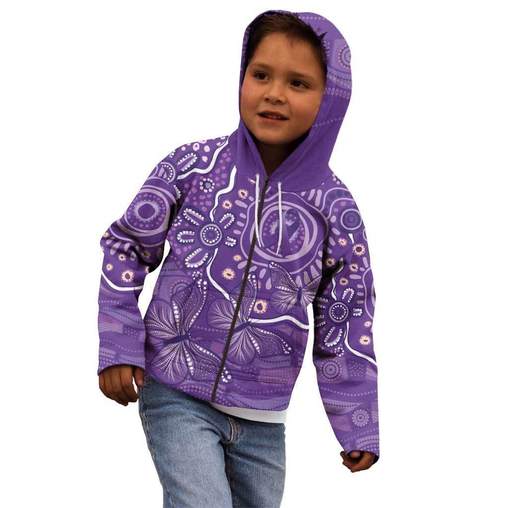 Australia Lupus Awareness Indigenous Kid Hoodie Purple Ribbon Aboriginal Butterflies