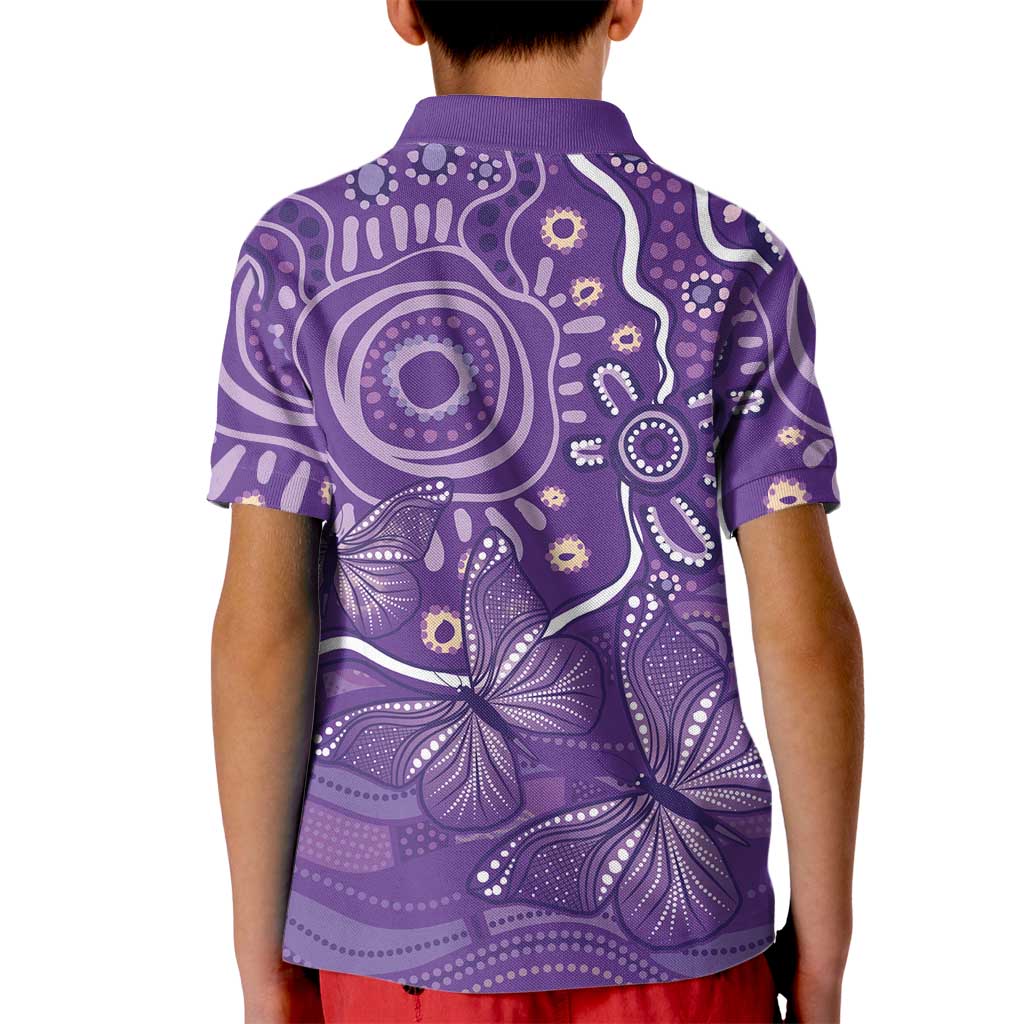 Australia Lupus Awareness Indigenous Kid Polo Shirt Purple Ribbon Aboriginal Butterflies