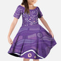 Australia Lupus Awareness Indigenous Kid Short Sleeve Dress Purple Ribbon Aboriginal Butterflies