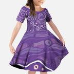 Australia Lupus Awareness Indigenous Kid Short Sleeve Dress Purple Ribbon Aboriginal Butterflies