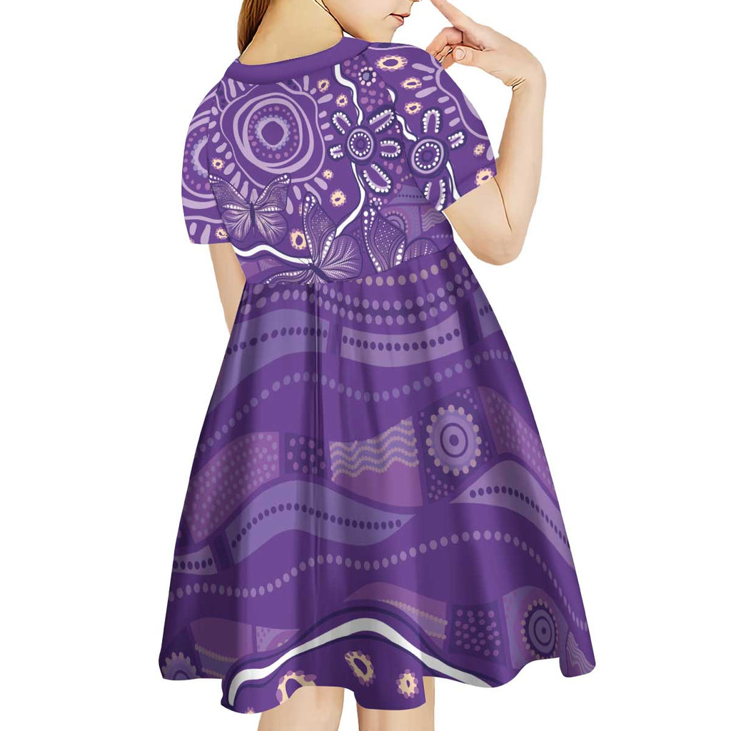 Australia Lupus Awareness Indigenous Kid Short Sleeve Dress Purple Ribbon Aboriginal Butterflies
