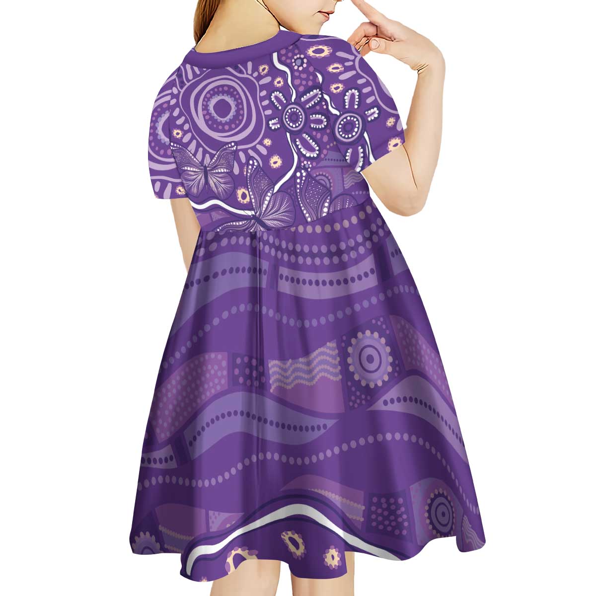 Australia Lupus Awareness Indigenous Kid Short Sleeve Dress Purple Ribbon Aboriginal Butterflies