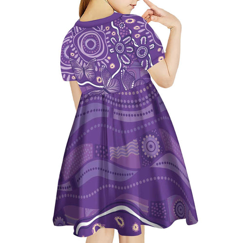 Australia Lupus Awareness Indigenous Kid Short Sleeve Dress Purple Ribbon Aboriginal Butterflies