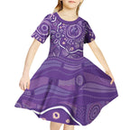 Australia Lupus Awareness Indigenous Kid Short Sleeve Dress Purple Ribbon Aboriginal Butterflies