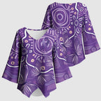 Australia Lupus Awareness Indigenous Kimono Sleeve Blouse Purple Ribbon Aboriginal Butterflies