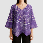 Australia Lupus Awareness Indigenous Kimono Sleeve Blouse Purple Ribbon Aboriginal Butterflies