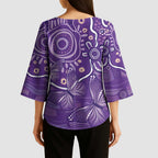 Australia Lupus Awareness Indigenous Kimono Sleeve Blouse Purple Ribbon Aboriginal Butterflies